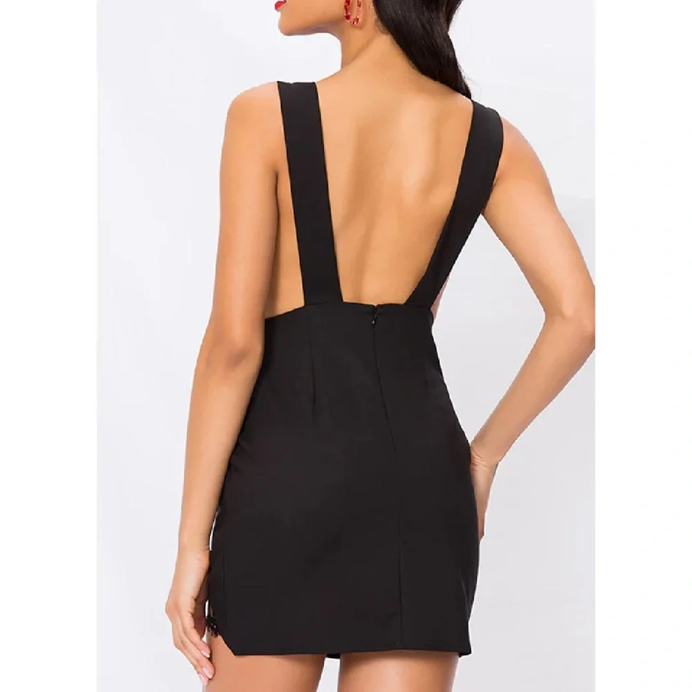 Superdown /Revolve Black Plunge Lace-Trim Mini Dress Size XXS - Picture 2 of 13